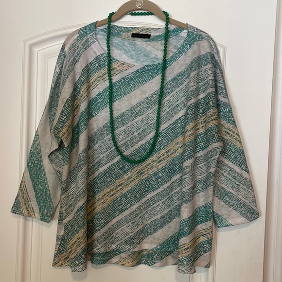 🌺 NALLY & MILLIE; Pretty Designer, Green/White/Yellow 3/4 Length Sleeve Top XL! - Picture 5 of 12